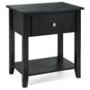 Accent Table Narrow Side End Table with 1 Drawer and Open Storage Shelf-Black