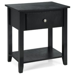 Accent Table Narrow Side End Table with 1 Drawer and Open Storage Shelf-Black