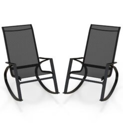 2 Pieces Patio Rocking Chairs with Ergonomic Backrest and Safe Stoppers-Black