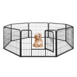8 Panel 60cm/80cm Height Pen Fence with Lock and Large Door-Black-60 cm
