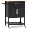 Rolling Kitchen Island Cart with Drawer and 2-Door Storage Cabinet-Black