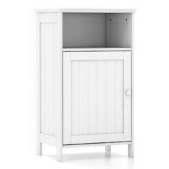 Bathroom Floor Single Door Side Cabinet with Open Compartment-White