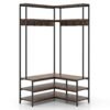 L-shaped Clothes Corner Garment Rack with Open Shelves and 7 Hooks-Rustic Brown