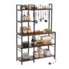 Bakers Rack with Power Outlets and 10 S-Shaped Hooks-Coffee