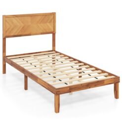 Single/King Size Mid-Century Acacia Wood Bed Frame with Headboard-Single Size