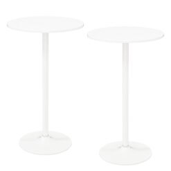 Round Bar Table with Adjustable Height and Metal Base Set of 2-White