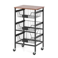 4/5-Tier Kitchen Storage Cart with Wooden Top and DIY Chalk Labels-4-Tier