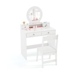 Kids Vanity Set with Open Shelf and 4 Storage Drawers-White