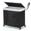 Laundry Hamper with Lid and Wheels and 2 Removable and Washable Liner Bags-Black