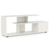 3-Tier Asymmetrical Media Console Table with Storage Shelves and Cabinet-White