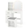 Makeup Vanity Desk with Mirror and Lights Dressing Table and Stool Set-White