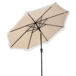 9 FT Patio Umbrella with Fringe Tassel Umbrella with Tilt and Crank-Beige