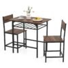 Dining Table Set for 2 with Metal Frame and Storage Rack-Rustic Brown