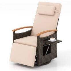 Outdoor 360° Swivel Rattan Recliner Chair with Adjustable Backrest and Footrest-Brown