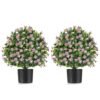 2 Pack Artificial Boxwood Topiary Ball Tree Faux Shrub Bushes-Purple