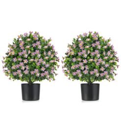 2 Pack Artificial Boxwood Topiary Ball Tree Faux Shrub Bushes-Purple