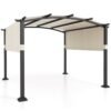 Outdoor Pergola with Retractable Sunshade Canopy and Anchored Plates-Beige