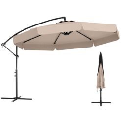 290 cm Patio Cantilever Umbrella with Easy Tilt Adjustment and Ruffled Edge-Beige