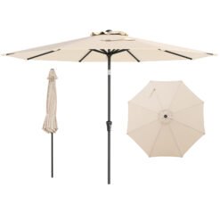 290 CM Patio Umbrella with Crank and 8 Sturdy Ribs for Garden Yard-Beige
