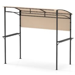 Outdoor Patio BBQ Canopy with Metal Shelves and Hooks-Beige
