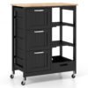 Kitchen Island Rolling Cart Utility Cart on Lockable Wheels with 3 Drawers-Black