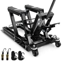 680KG Motorcycle Lift Jack with 4 Wheels and Footplates-Black