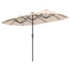 380cm Patio Double-Sided Market Umbrella with LED Solar Lights-Beige