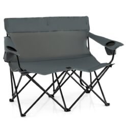 Double Camping Chair with Cup Holders and Carrying Bag-Grey
