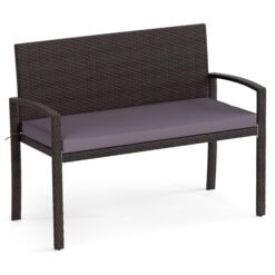 Patio Rattan Loveseat Wicker 2-Seat Bench with Soft Seat Cushion-Grey