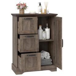 Floor Cabinet with Barn Door and 3 Storage Drawers-Rustic Oak