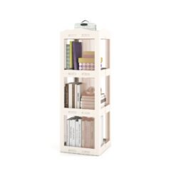 Foldable Rotating Bookshelf 3-Tier Revolving Bookshelf Tower-White