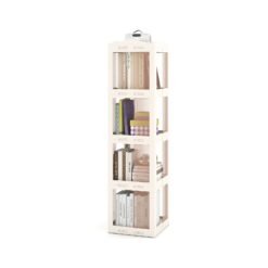 Foldable Rotating Bookshelf 4-Tier Revolving Bookshelf Tower-White