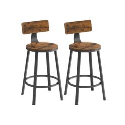 Set of 2 Bar Stools with Backrests Rustic Brown and Black