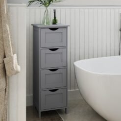 Bathroom Floor Storage Cabinet, Freestanding Bathroom Storage Unit with 4 Drawers