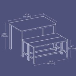Dining Table with 2 Benches, Set of 3