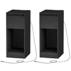 Nightstands with Power Outlets, Set of 2 Bedside Tables with LED Light