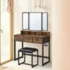 Dressing Table with Mirror and Stool, Vanity Table with Tri-Fold Mirror