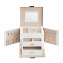Travel Jewellery Storage Case with Mirror, 2 Drawers
