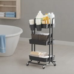 3 Tiers Mobile Trolley, Storage Shelf with Handle