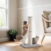 Cat Scratching Post with Spring Pompom with Built-in Bell, Light Grey