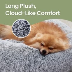 Fluffy Calming Donut Dog Bed with Removable, Washable Cover