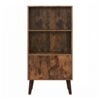 Rustic 3-Tier Storage Shelf with Cabinet Doors, Mid-Century Modern Bookcase for Living Room & Home Office