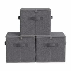 Set of 6 Foldable Storage Boxes with Lids and Handles, Non-Woven Clothes Organiser Baskets