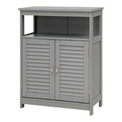 Bathroom Floor Cabinet with Double Shutter Door and Adjustable Shelf-Grey