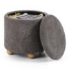 Round Storage Ottoman 45 CM Chenille Fabric Footrest Stool with Removable Lid-Grey