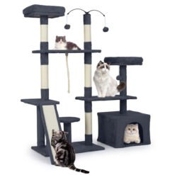 136 CM Tall Cat Tree Tower with Sisal Scratching Posts-Dark Grey