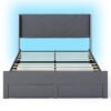 King Size Bed Frame with LED Lights Dutch Velvet Upholstered Platform Bed-Grey