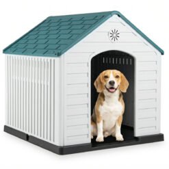 Large Plastic Dog House Waterproof Pet Shelter with Air Vents-Dark Blue
