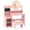 Kids Vanity Desk Princess Pretend Play Dressing Table Set with Mirror and Lights-Pink