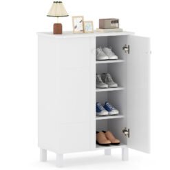 Shoe Storage Cabinet with Removable Shelves and 2 Doors for Entryway-White